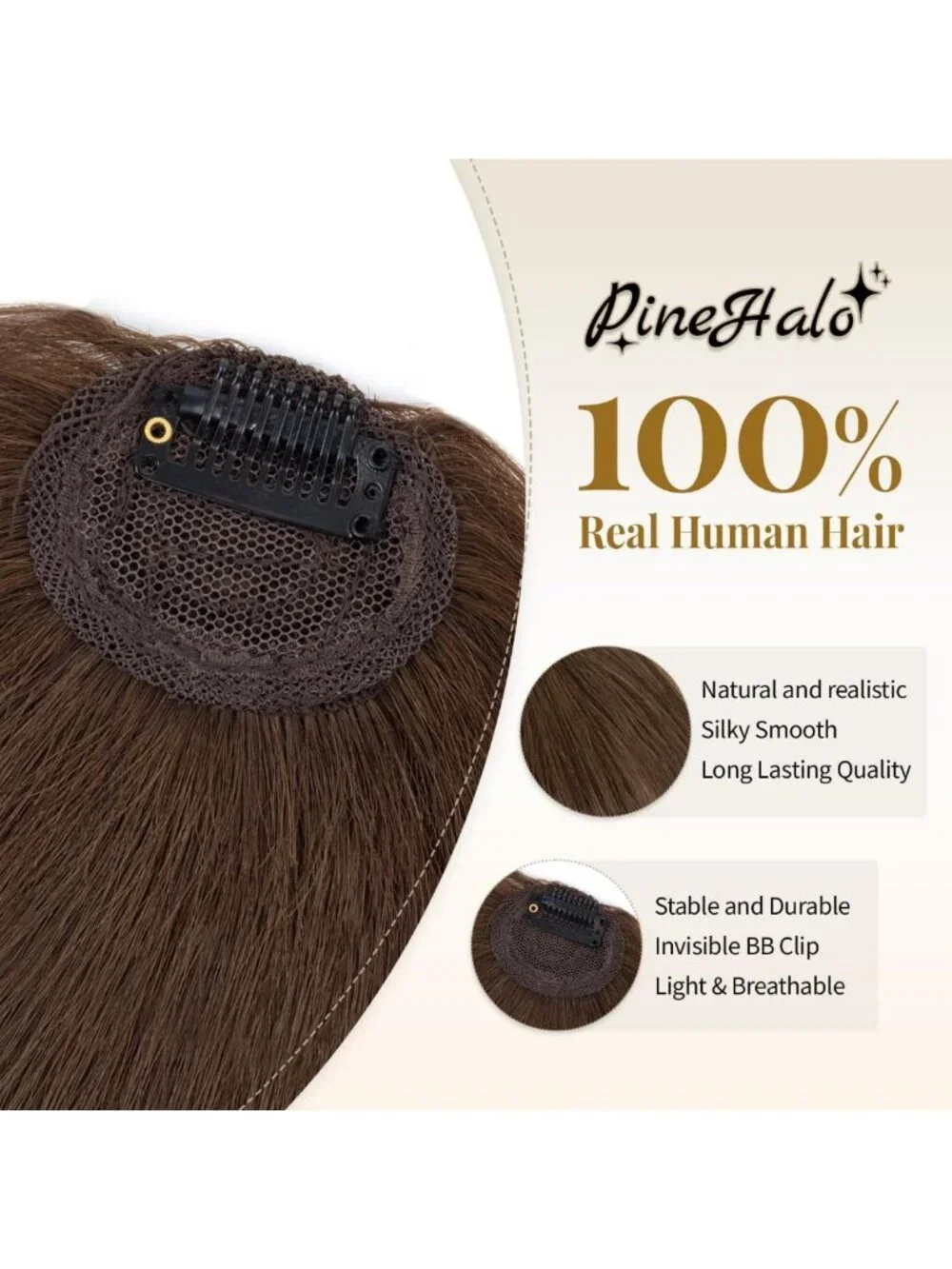 100% Human Hair Clip-in Bangs, Natural Look, Medium Brown, Easy to Style